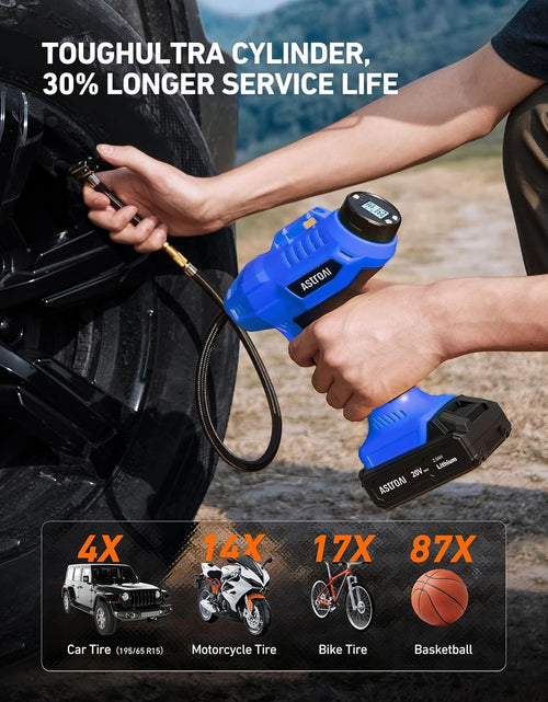 Load image into Gallery viewer, Cordless Tire Inflator Air Compressor 20V Rechargeable Battery Powered 160PSI Portable Handheld Air Pump with 12V Car Power Adapter Digital Pressure Gauge for Cars Motorcycles JY16P160-18（C2）
