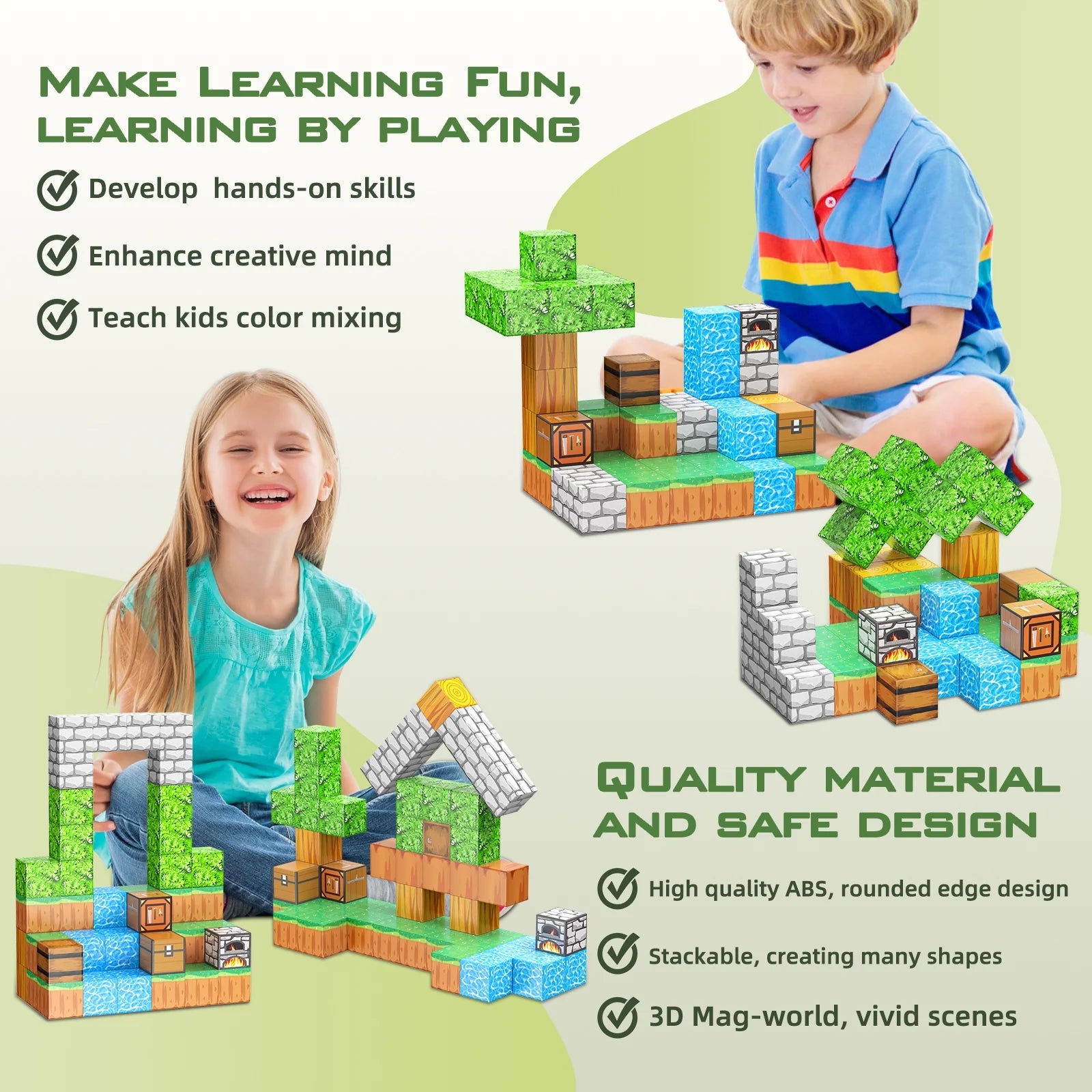 Magnetic Building Blocks-Build Mine Magnet World Set, Gift for Girls Boys Toys Age 4-6 5-7 8-13 STEM Fidget Building Cube Sensory Kids Games